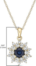 10K Yellow Gold Round Genuine Precious Gemstone & White Topaz Halo Pendant Necklace - 18