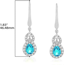 Sterling Silver Teardrop Birthstone & Lab Grown White Sapphire or CZ Art Deco Drop Hinged Latch Back Dangle Earrings - Choice of Gem Color/Month