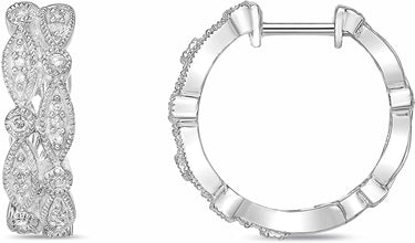 .925 Sterling Silver 1/3 Cttw Diamond Two Row Marquise and Round Huggie Style Hoop Earrings (I-J Color, I2-I3 Clarity)