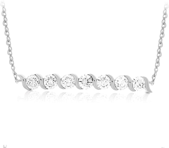 .925 Sterling Silver Cubic Zirconia 'S' Link Bar Necklace on 18" Rope Chain