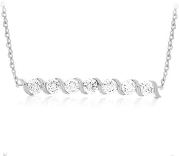 .925 Sterling Silver Cubic Zirconia 'S' Link Bar Necklace on 18