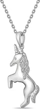 .925 Sterling Silver Diamond Accented Rearing Unicorn Horse Pendant Necklace with Cable Chain - 20” (I-J Color, I2-I3 Clarity)