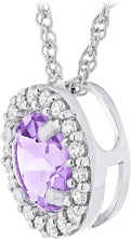 .925 Sterling Silver Birthstone & Lab Grown White Sapphire or CZ Halo Pendant Necklace on 18
