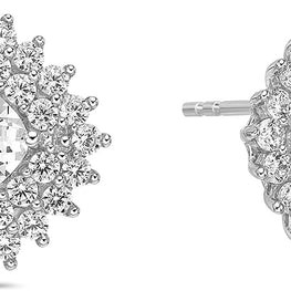 .925 Sterling Silver & Round Cushion Cut White Cubic Zirconia 5/8" Double Halo Snowflake Starburst Square Diamond Shaped Stud Earrings