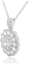 .925 Sterling Silver & Oval Cut White Cubic Zirconia Halo Oval Flower 20