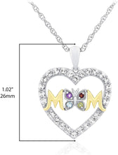 14K Yellow Gold Plated .925 Sterling Silver Multicolor Gem Heart Shape 'Mom' Butterfly Pendant Necklace with Created White Sapphires on 18