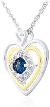 14K Yellow Gold Plated .925 Sterling Silver, Cushion Cut Gemstone & Lab Grown White Sapphire Three Heart Halo Pendant Necklace - 20” - Choice of Color