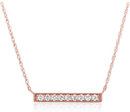 14K Rose Gold-Plated .925 Sterling Silver Cubic Zirconia Milgrained Bar Necklace with 18