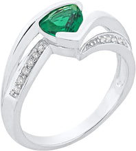 .925 Sterling Silver Trillion-Cut Birthstone & Lab Grown White Sapphire or CZ Double Shank Bypass Style Fashion Ring - Choice of Gem Color/Month