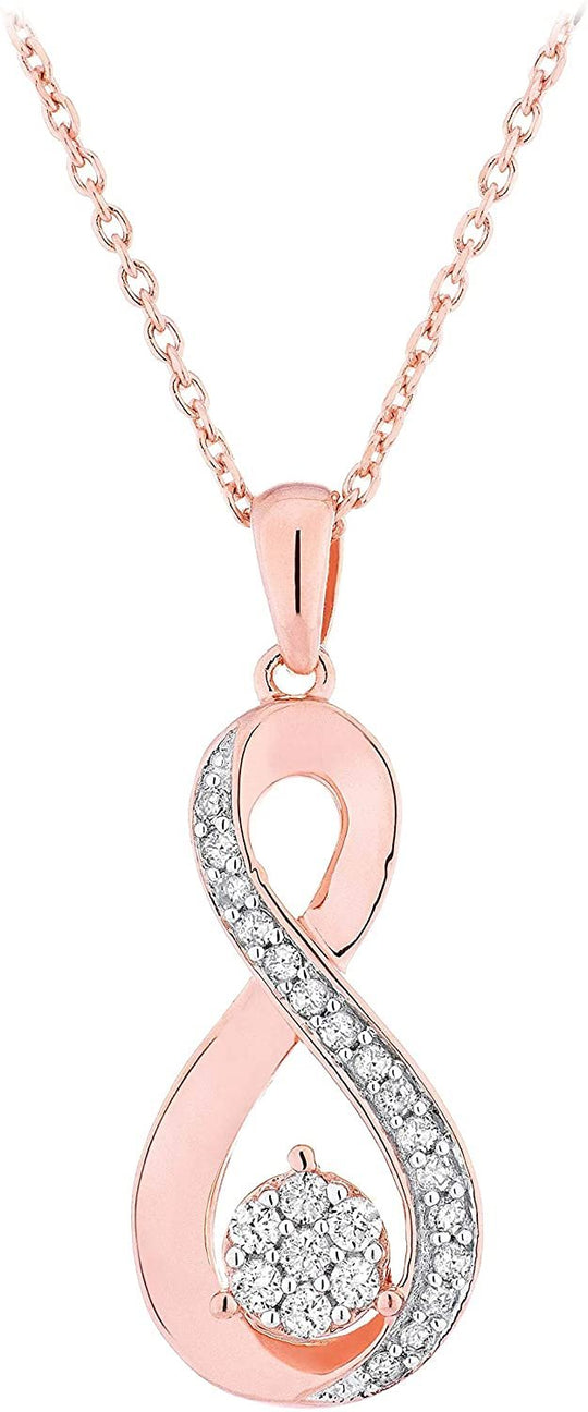 14K Rose Gold Plated .925 Sterling Silver 1/5 Cttw Diamond Cluster Infinity Pendant Necklace on 18" Cable Chain (I-J Color, I2-I3 Clarity)