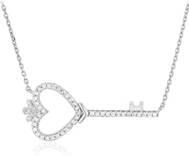 .925 Sterling Silver 1/5 Cttw Diamond Accented Heart-Shaped Key Pendant Necklace with 18