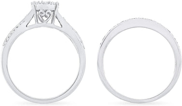 .925 Sterling Silver 1/2 Cttw Diamond Cluster Crossover Flared Engagement Ring & Straight Wedding Band Bridal Set (H-I Color, I1-I2 Clarity)