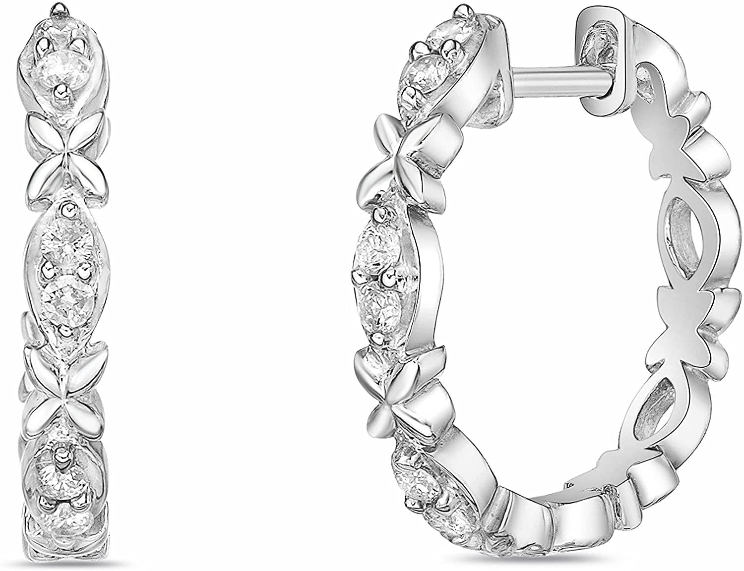 .925 Sterling Silver 1/5 Cttw Diamond Xs & Os Huggie Style Hoop Earrings (I-J Color, I2-I3 Clarity)