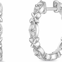 .925 Sterling Silver 1/5 Cttw Diamond Xs & Os Huggie Style Hoop Earrings (I-J Color, I2-I3 Clarity)