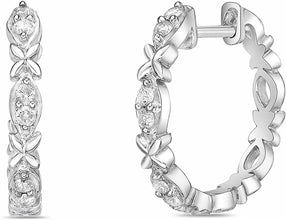 .925 Sterling Silver 1/5 Cttw Diamond Xs & Os Huggie Style Hoop Earrings (I-J Color, I2-I3 Clarity)