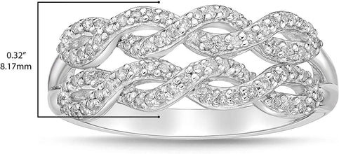 .925 Sterling Silver & 1/3 Cttw Diamond Split Shank Double Infinity Helix Twist Statement Ring (I-J Color, I2-I3 Clarity)