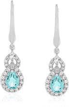 Sterling Silver Teardrop Birthstone & Lab Grown White Sapphire or CZ Art Deco Drop Hinged Latch Back Dangle Earrings - Choice of Gem Color/Month