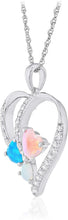 .925 Sterling Silver Heart Shape Lab Grown Multi-Color Opals & White Sapphire Heart Pendant Necklace on 18