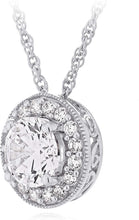 .925 Sterling Silver Cubic Zirconia Halo Pendant Necklace on 18