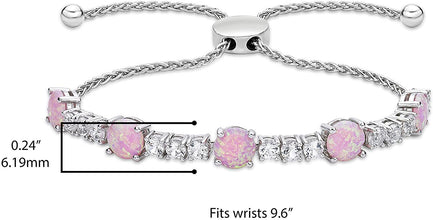 .925 Sterling Silver, Lab Grown Opal & Lab Grown White Sapphire Alternating Stone Wheat Chain Adjustable Bolo Bracelet - 6”-9-3/5” - Choice of Color
