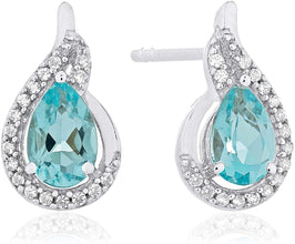 .925 Sterling Silver Pear-Shaped Birthstone & Lab Grown White Sapphire or CZ Teardrop Stud Earrings - Choice of Gem Color/Month