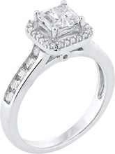.925 Sterling Silver Lab Square Emerald Cut Created White Sapphire Halo Engagement Ring