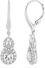 Sterling Silver Teardrop Birthstone & Lab Grown White Sapphire or CZ Art Deco Drop Hinged Latch Back Dangle Earrings - Choice of Gem Color/Month