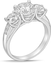 .925 Sterling Silver & Princess and Round Brilliant Cut White Cubic Zirconia Three Stone Chandelier Anniversary or Engagement Ring