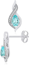 .925 Sterling Silver Pear-Shaped Birthstone & Lab-Grown White Sapphire or CZ Milgrain Twist Stud Drop Earrings - Choice of Gem Color/Month
