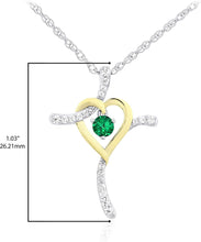 Two Tone 14K Yellow Gold Plated .925 Sterling Silver, Dangling Gemstone & Lab Grown White Sapphire Heart Cross Pendant Necklace 20” - Choice of Color