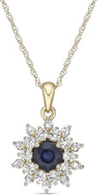 10K Yellow Gold Round Genuine Precious Gemstone & White Topaz Halo Pendant Necklace - 18