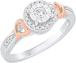 14K Rose Gold Plated .925 Sterling Silver 1/5 Cttw Diamond Miracle Set Round Halo and Hearts Promise Ring (I-J Color, I2-I3 Clarity)