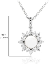 .925 Sterling Silver 7mm Freshwater Cultured Pearl and Cubic Zirconia Halo Pendant Necklace on 18