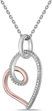 Two Tone 14K Rose Gold Plated .925 Sterling Silver 1/10 Cttw Diamond Asymmetrical Looped Open Heart Pendant Necklace - 20” (I-J Color, I2-I3 Clarity)