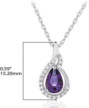 .925 Sterling Silver Pear-Shaped Birthstone & Lab Grown White Sapphire or CZ Teardrop Pendant Necklace on 18