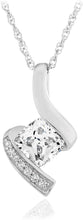 .925 Sterling Silver, Cushion-Cut Birthstone & Created White Sapphire or CZ Twist Pendant Necklace on 18
