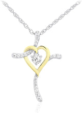 Two Tone 14K Yellow Gold Plated .925 Sterling Silver, Dangling Gemstone & Lab Grown White Sapphire Heart Cross Pendant Necklace 20” - Choice of Color