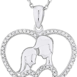 .925 Sterling Silver 1/4 Cttw Diamond Silhouetted Couple Heart with Message Pendant Necklace on 18" Cable Chain (I-J Color, I2-I3 Clarity)