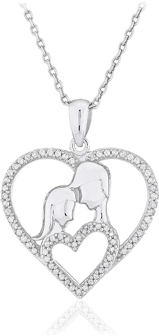 .925 Sterling Silver 1/4 Cttw Diamond Silhouetted Couple Heart with Message Pendant Necklace on 18" Cable Chain (I-J Color, I2-I3 Clarity)