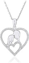 .925 Sterling Silver 1/4 Cttw Diamond Silhouetted Couple Heart with Message Pendant Necklace on 18