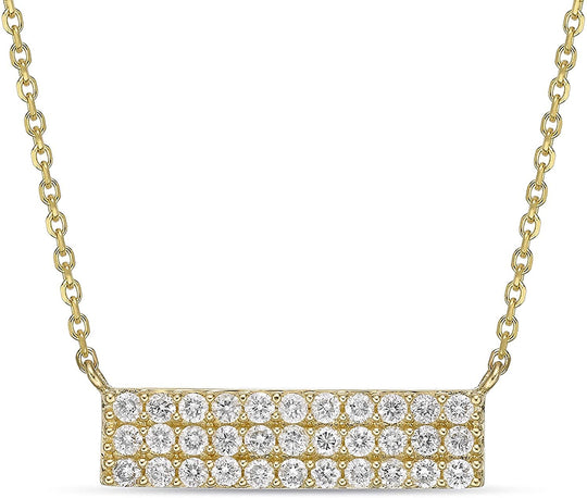 10K Yellow Gold 1/2 Cttw Diamond Three Row Horizontal Bar Pendant Necklace - 20” (H-I Color, I1-I2 Clarity)