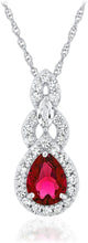 .925 Sterling Silver Teardrop Birthstone & Lab Grown White Sapphire or CZ Art Deco Style Pendant & 18