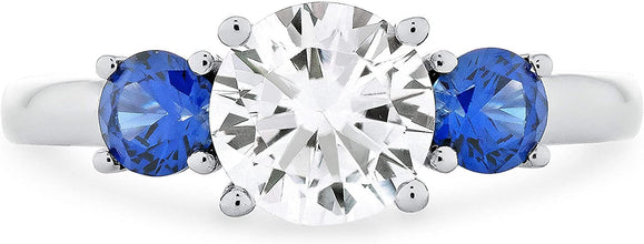 .925 Sterling Silver Lab Created White Sapphire & Lab Created Blue Sapphire 3-Stone Ring