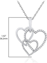 .925 Sterling Silver Round White Cubic Zirconia Three Overlapping Open Hearts Pendant Necklace with Delicate Rope Chain - 20”