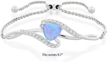 .925 Sterling Silver Triangle Shape Created Blue Opal and Round Created White Sapphire Infinity Twist Bolo Bracelet - Fits Wrists to 9-1/2