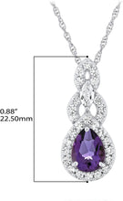 .925 Sterling Silver Teardrop Birthstone & Lab Grown White Sapphire or CZ Art Deco Style Pendant & 18