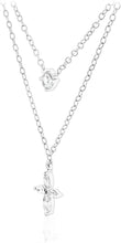 .925 Sterling Silver Round & Marquise Cut Lab Created White Sapphire Two Tier Layered Flared Cross Cable Chain Necklace - 18”