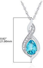 Sterling Silver Pear Birthstone & Lab Grown White Sapphire or CZ Milgrain Twist Pendant Necklace with 18