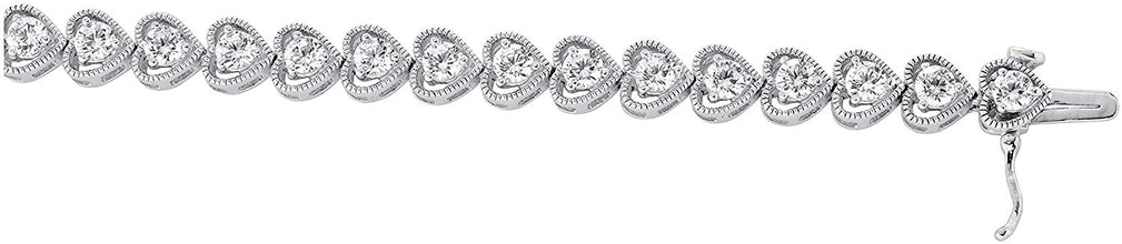 .925 Sterling Silver Cubic Zirconia Heart Link Milgrain Tennis Bracelet - 7-1/4