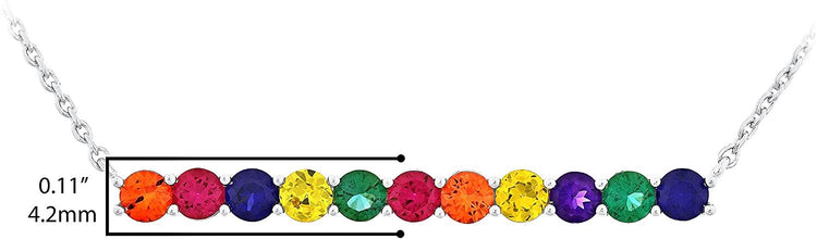 .925 Sterling Silver Lab Grown Sapphire Multicolored Rainbow Bar Necklace